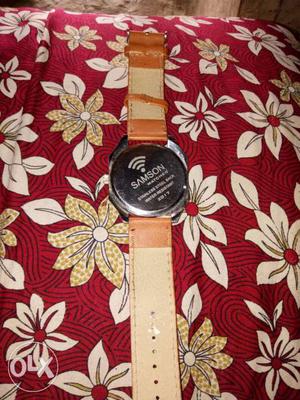 Round Silver-colored Samson Watch With Brown Strap