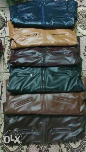 Several Leather Zip-up Jackets