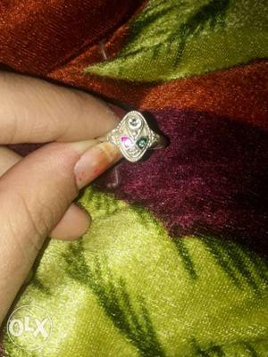 Silver-colored Ring With Pink Gem