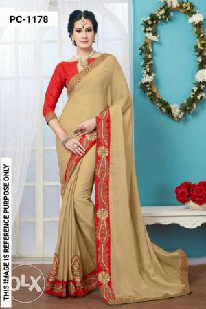 Women's Red And Brown Sari Traditional Dress