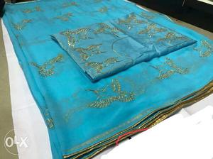 Women's Teal And Green Floral Traditional sari
