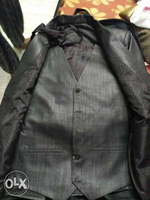 3 piece Gray Suit Vest And Black Suit