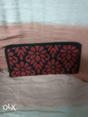 Black And Red Floral Pouch