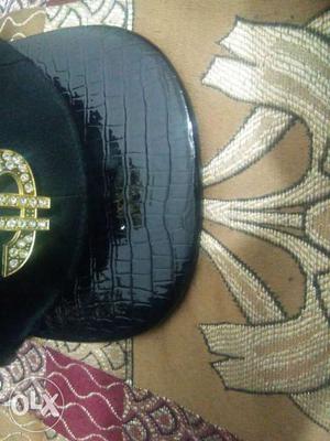 Black Leather Fitted Cap