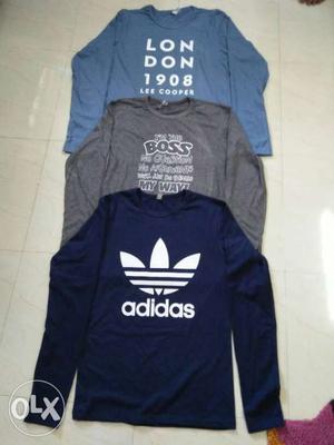 Blue, Gray, And Black Adidas Printed Crew-neck Sweaters