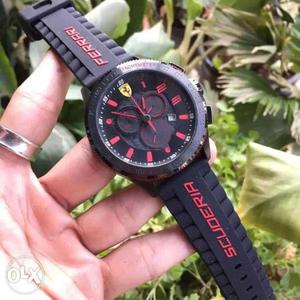 Ferrari Brand Round Dial Red and Black Strap Red