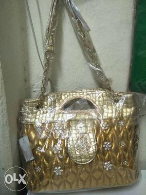 Gold And Grey Floral Shoulder Bag