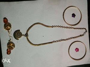 Gold-colored Necklace, Earrings, And Bracelets Set
