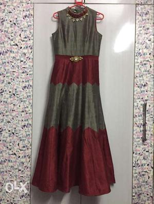 Gray And Maroon Designer Party Dress Used Once
