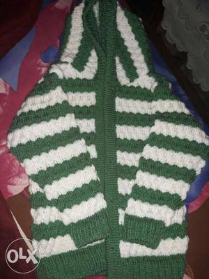 Green And White Knit Coat