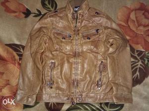 Men's Brown Leather Zip-up Jacket