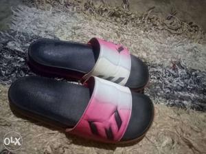 Pair Of Black-and-pink Lionel Messi Slide Sandals
