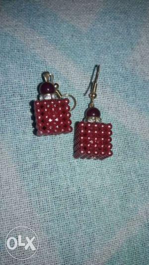 Pair Of Red-and-gold-colored Hook Earrings