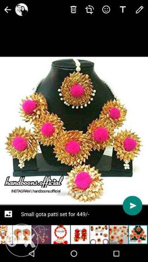 Pink-and-brown Necklace, Ring, And Earrings Set