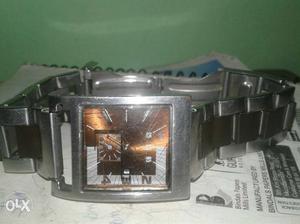 Rectangular Silver-colored Chronograph Watch With Link