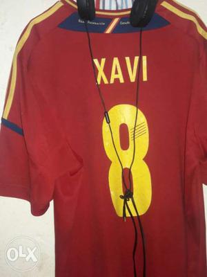 Red And Yellow Xavi Number 8 Jersey Shirt