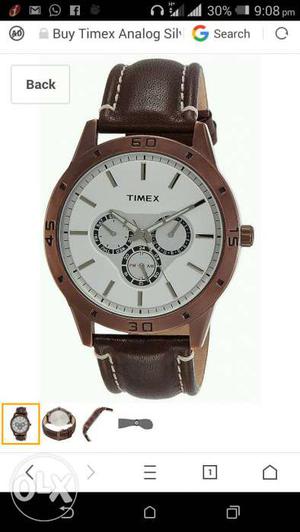 Round Silver-colored And White Timex Chronograph Watch With