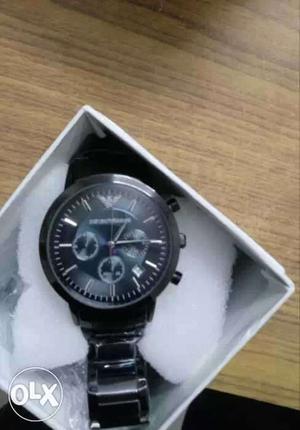 Round Silver-colored Emporio Armani Chronograph Watch With