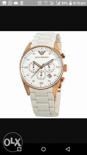 Round White Emporio Armani Chronograph Watch With