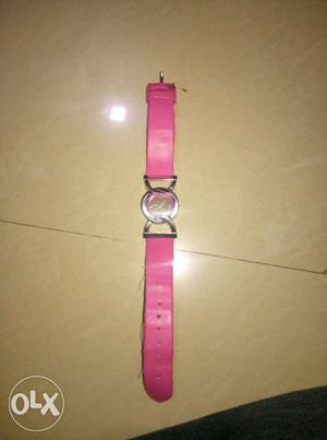 Silver Watch With Pink Leather Strap