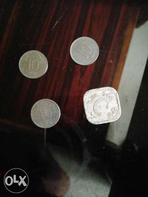 Three 10 And 5 Indian Paise Coins
