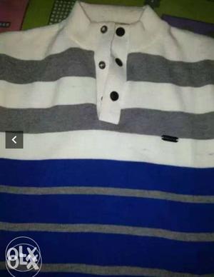 White And Blue Stripe Polo Shir...