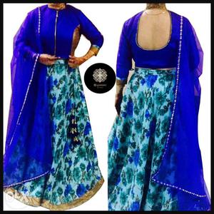 Women's Blue Ghagra Choli Traditional Dress