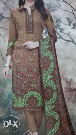 Women's Brown-and-green Salwar Kameez Dress