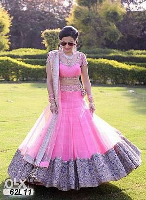 Women's Pink And Gray Waist Cut Sari