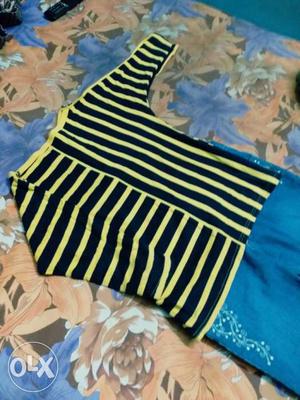 Yellow And Black Striped 3/4 Sleeve top with brand new 3/4