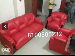 3-piece Red Leather Sofa Set