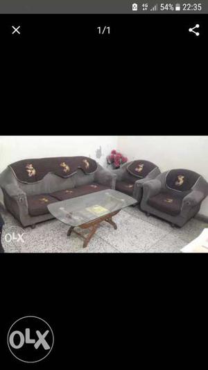3+1+1 Brown And Gray Fabric Sofa Set
