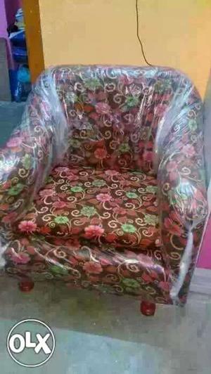 And Green Floral Fabric Sofa Chair