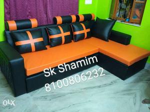 Black And Orange Suede Corner Sofa