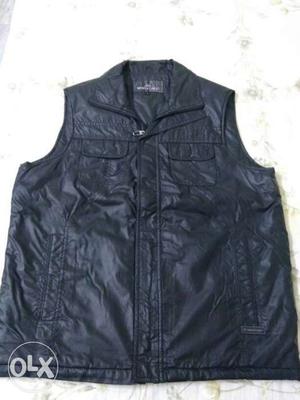 Black Leather Zip-up Vest
