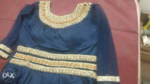 Blue And Gold Long-sleeved Dress