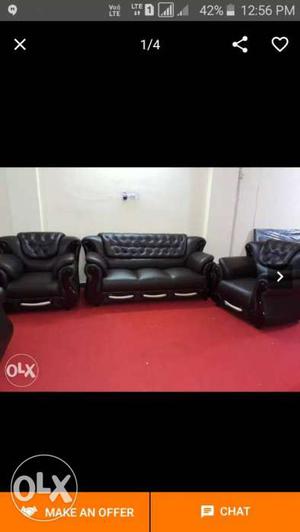 Brand New Black Leather Padded 3-piece Living Room Furniture