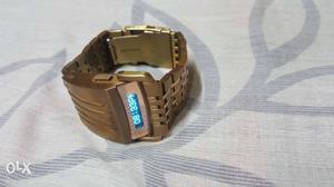 Gold Digital Watch With Gold Link Bracelet