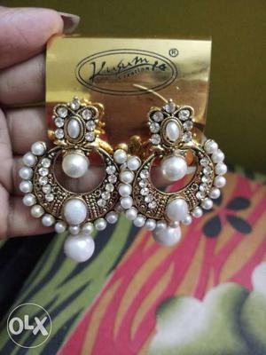Gold-colored Diamond Encrusted Earrings