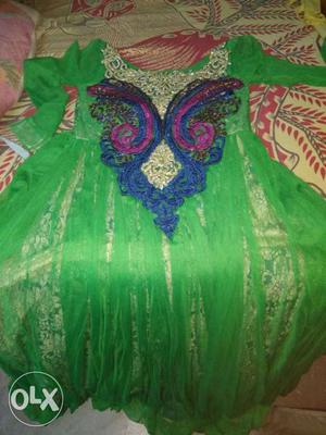 Green And Multicolored Floral Traditional Dress