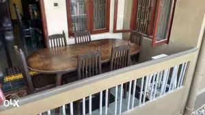 Oblong Brown Wooden Table With Six Windsor Chairs Set
