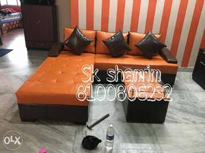 Orange And Black Leather Chaise Couch