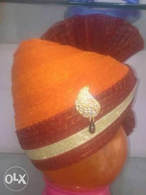 Orange And Red Pheta Traditional Headdress