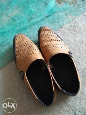 Pair Of Brown Leather Slip-on Dress Shoes