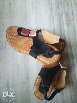 Pair Of Brown-and-black Sandals size 8