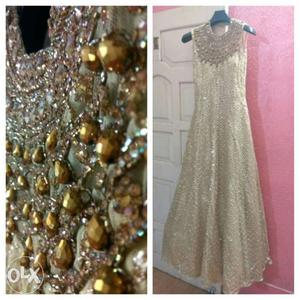 Party wear gown Floor length gold and embroidered