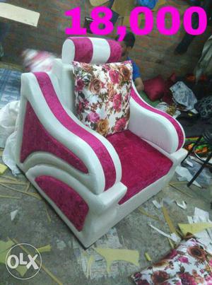 Pink And White Floral Fabric Sofa Chair