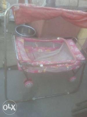 Pink And White Floral Travel Cot
