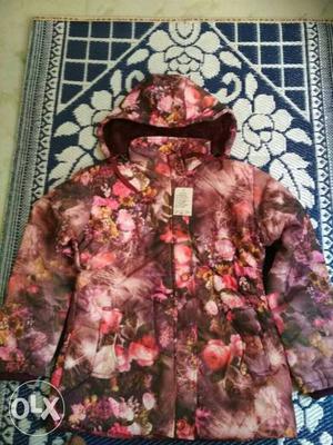 Pink, Brown, And White Floral Zip-up Hoodie