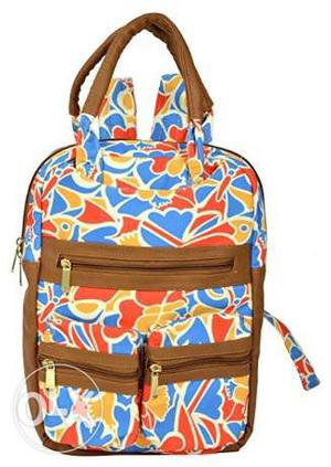 Printed Canvas Backpack with functional multi pockets